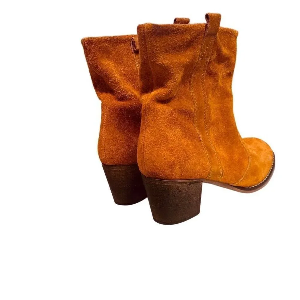 SUNDANCE Suede Leather Ankle Boots 41 US 10 Burnt Orange Lavorazione Artigiana
